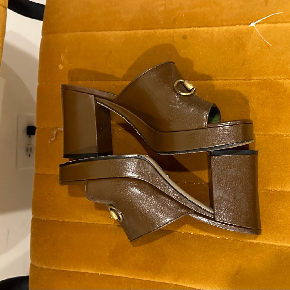 Gucci Brown Mules with Gold Horsebit - Picture 5 of 6
